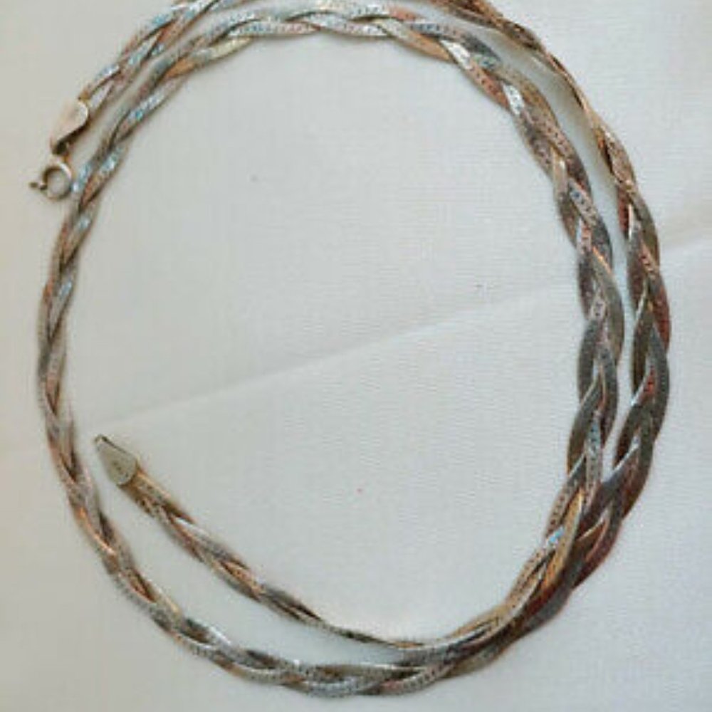 VINTAGE BRAIDED STERLING SILVER ITALIAN NECKLACE M